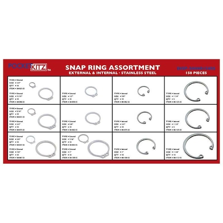 Huyett Internal and External Retaining Ring Assortment, Stainless Steel, 153 Pieces DISP-SHHO150SS